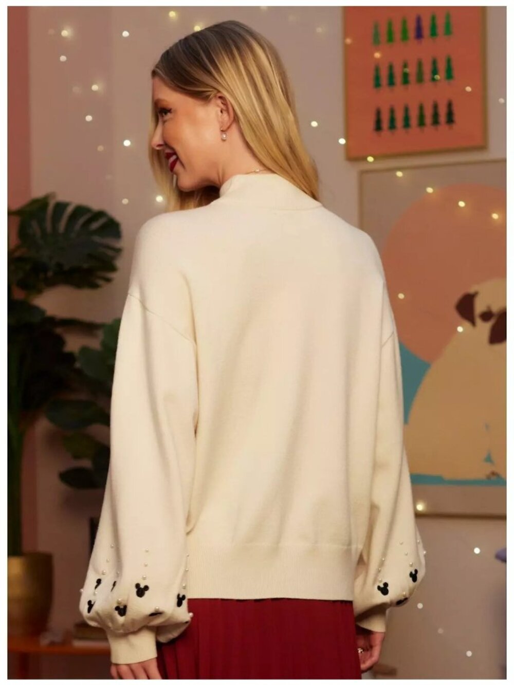 Disney Her Universe NWT Mickey Mouse Pearl Balloon Sleeve Sweater Size Small - Picture 3 of 10